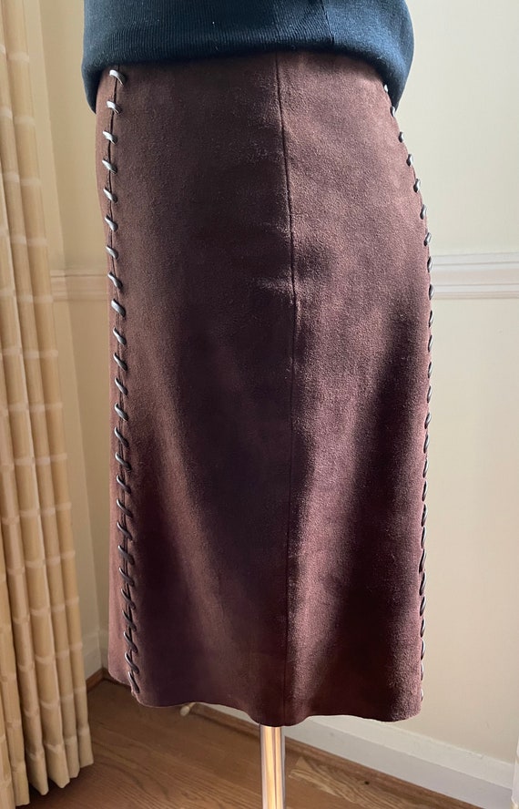 Suede Brown Skirt with Leather Stitching | Wester… - image 3