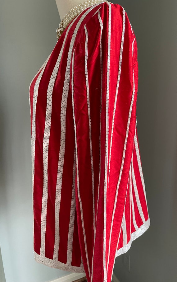 Red Evening Jacket with White Beading | Vintage R… - image 6
