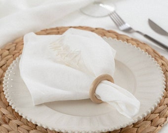 White Linen Napkins: Organic Reusable Cloth (16x16'') Dinner Table