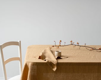 Linen tablecloth. Stonewashed tablecloth earth tones. Modern linen tableware. Natural linen for table and holiday. Rectangle tablecloth.