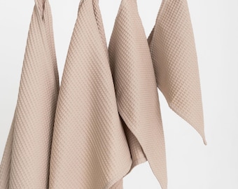 Asciugamani in cotone biologico a nido d'ape, set da 4, certificati Oeko-Tex, beige.