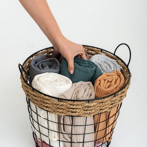bath waffle towel in basket