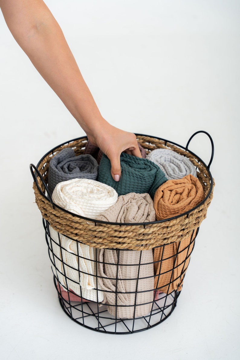 bath waffle towel in basket