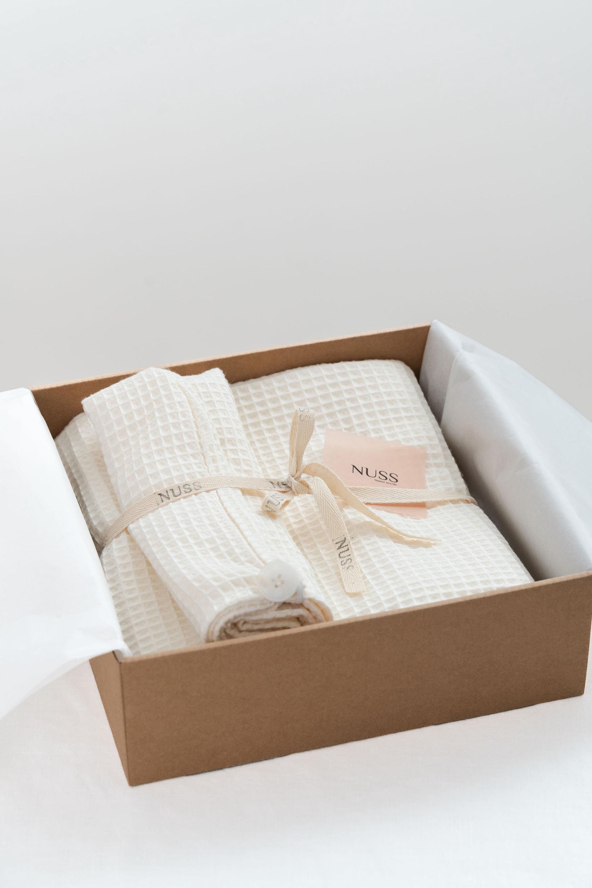 Waffle Cotton Spa Set: Cream White Hair Turban & Wrap Towel