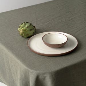 Green Linen tablecloth. Stonewashed tablecloth earth tones. Modern linen tableware. Natural linen for table & holiday. Rectangle tablecloth.