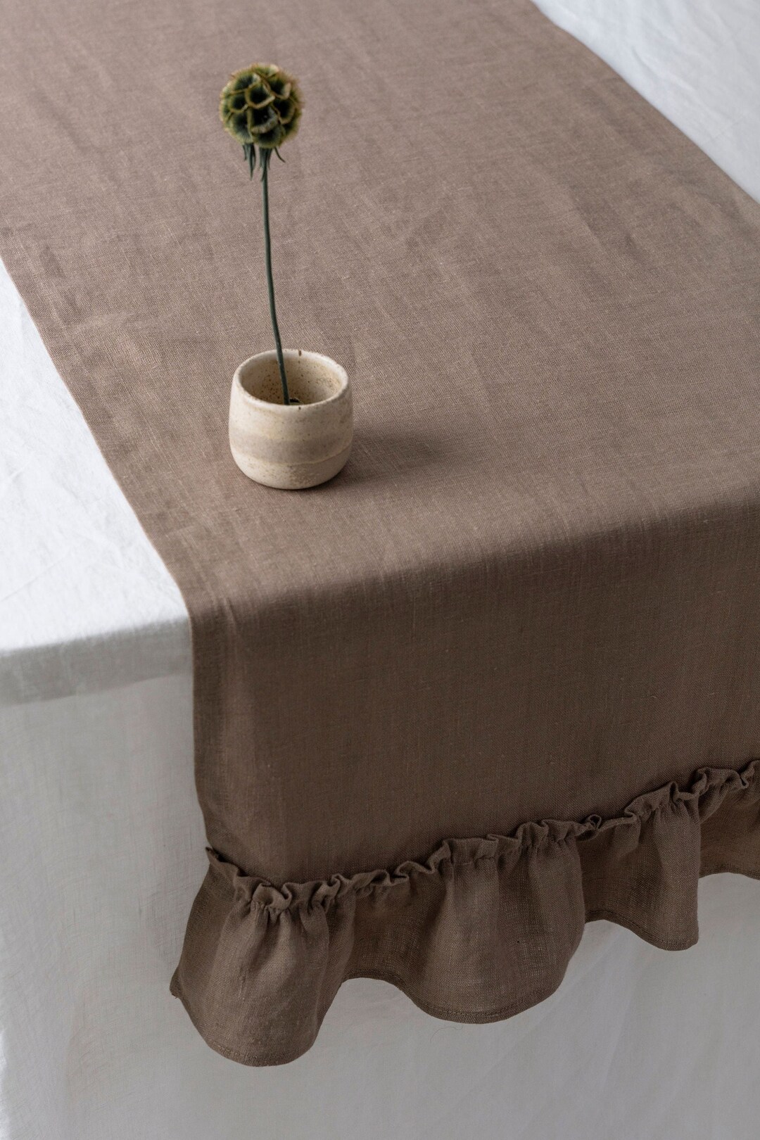 Linen Ruffle Table Runner Brown Linen Table Runner With Ruffle – European Wedding Decor, Soft ...