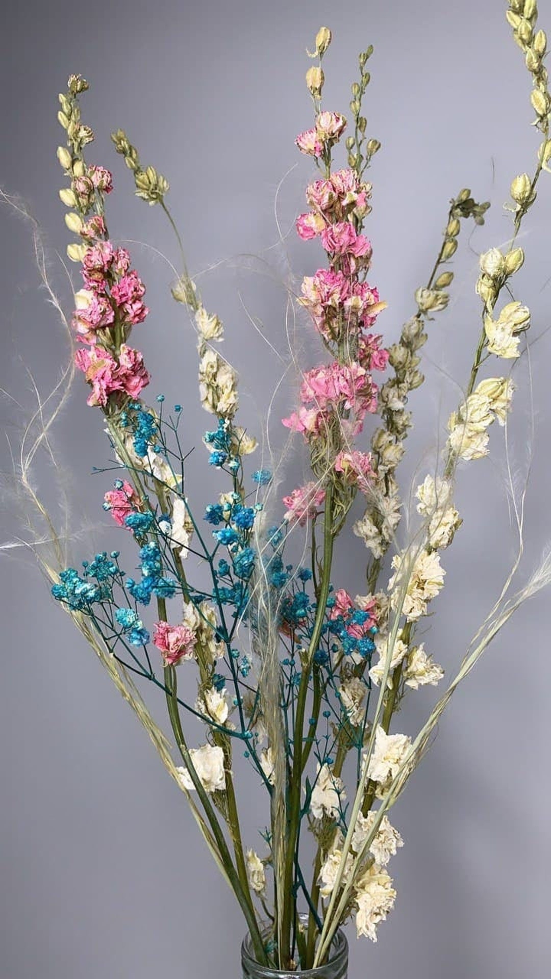 Letterbox Dried Flower Arrangement Blue Gypsophila White - Etsy