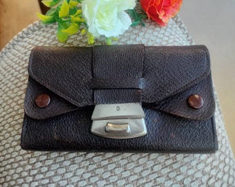 Mid Century Purse, Made in England, brown leather with lots of compartments