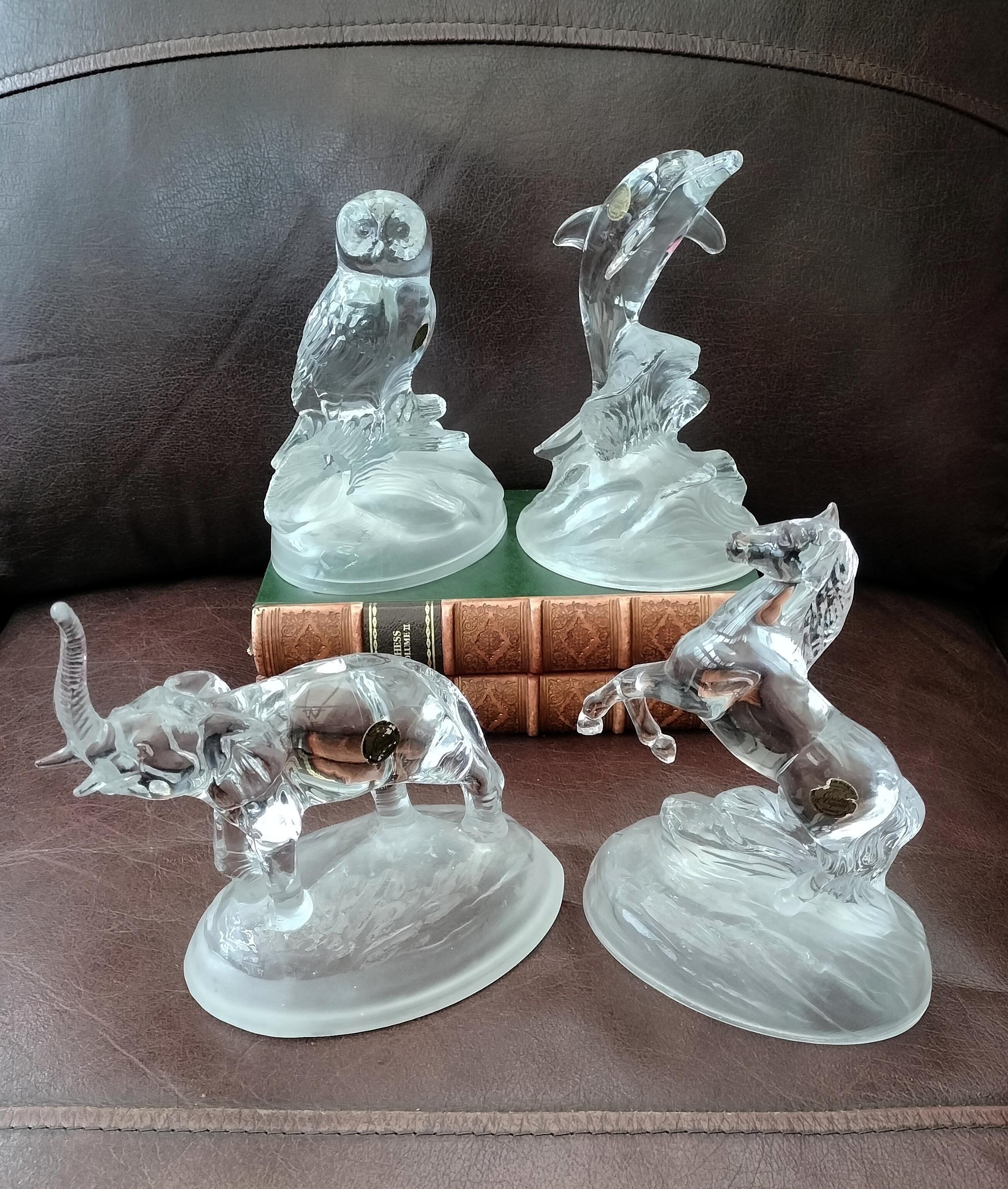 Crystal Owl or Dolphin Figurine, choice of 2, made in France, Cristal d'Arques
