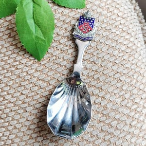 Retro Tea Caddy Spoon, chrome plate & enamel, Clacton-on-Sea, English souvenir