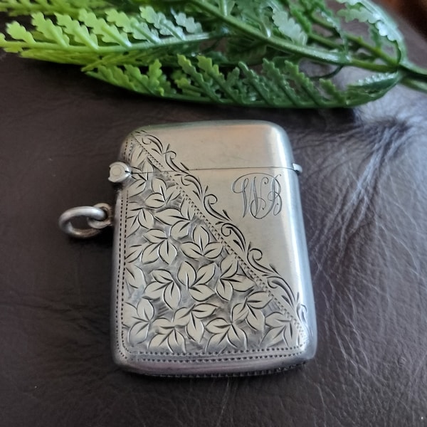 Silver Vesta Case, half chased design with monogram WB, 1906 Birmingham hallmark