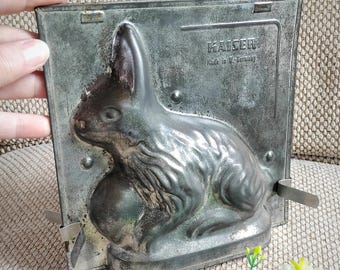 Bunny Rabbit Cake Mould, 2 piece tin plate mold, made in West Germany by Kaiser