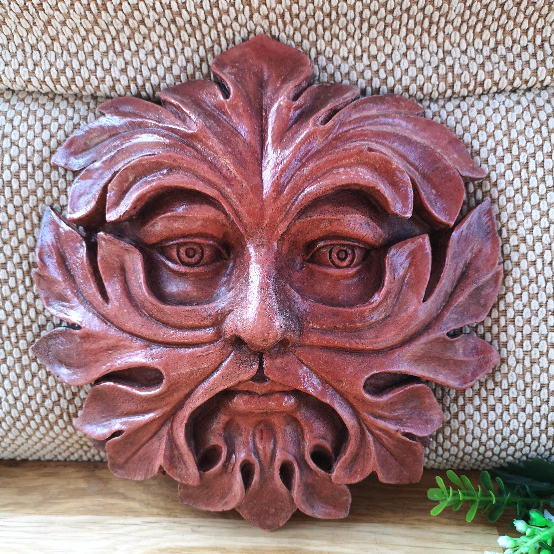 Red Leaf Man, All-weather Face of the Forest, garden decor made in England