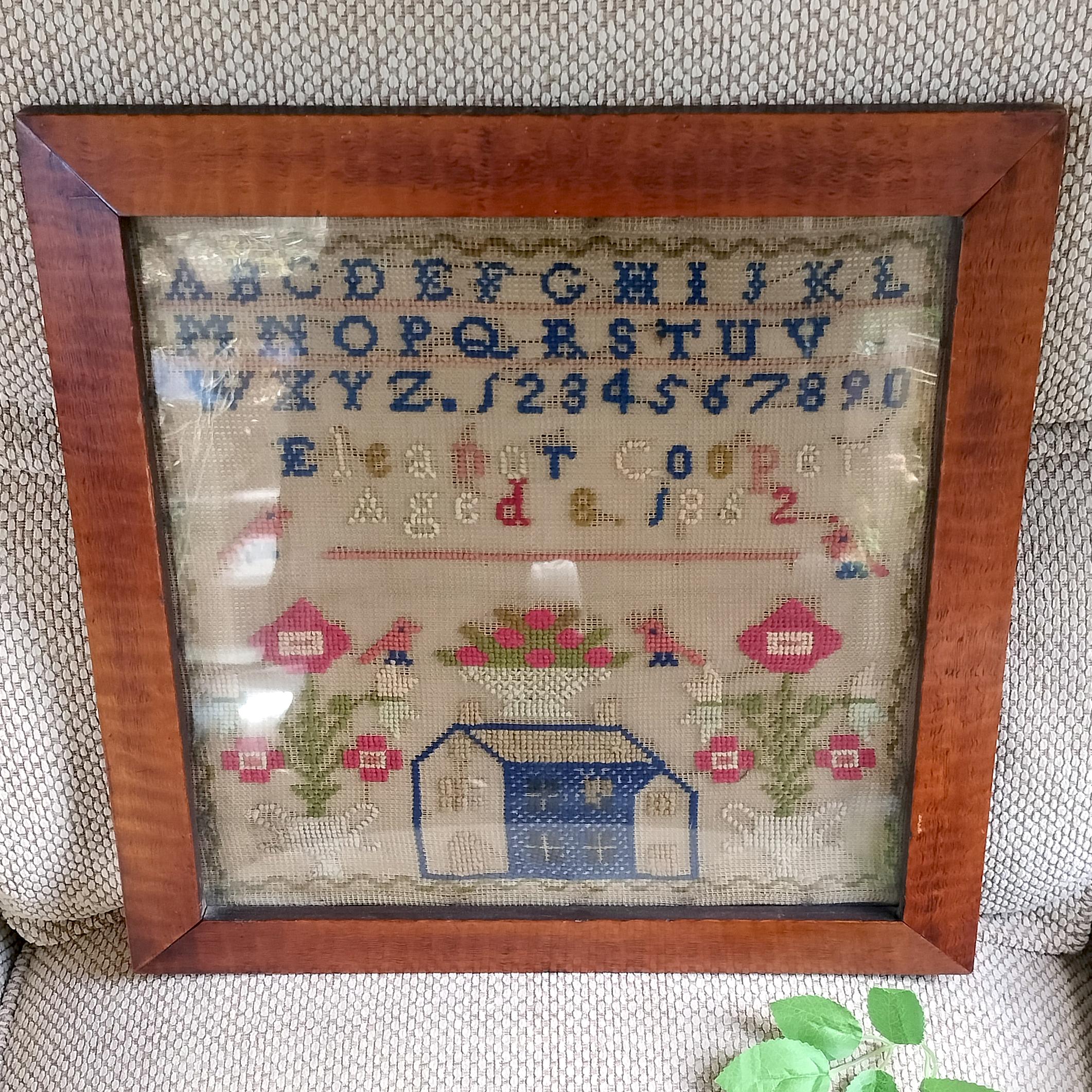 額装された1862年のサンプラー：アンティークの刺繍民芸品、エレノア