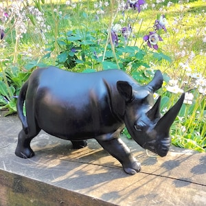 Large Wooden Rhinoceros, hand carved interior design piece, rhino lover gift