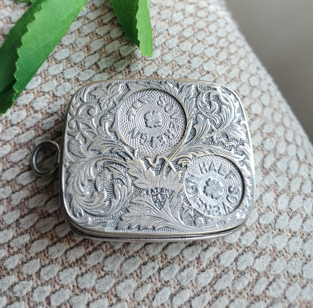 Antique Coin Holder, Silver Plated Sovereign Case With Spring Mounts