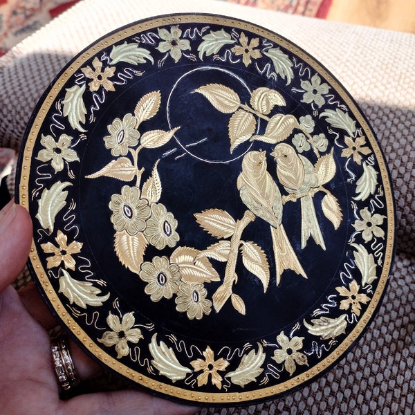 Damascene Jewellery Dish, Toledo Damasque, footed plate with 24kt gold inlay