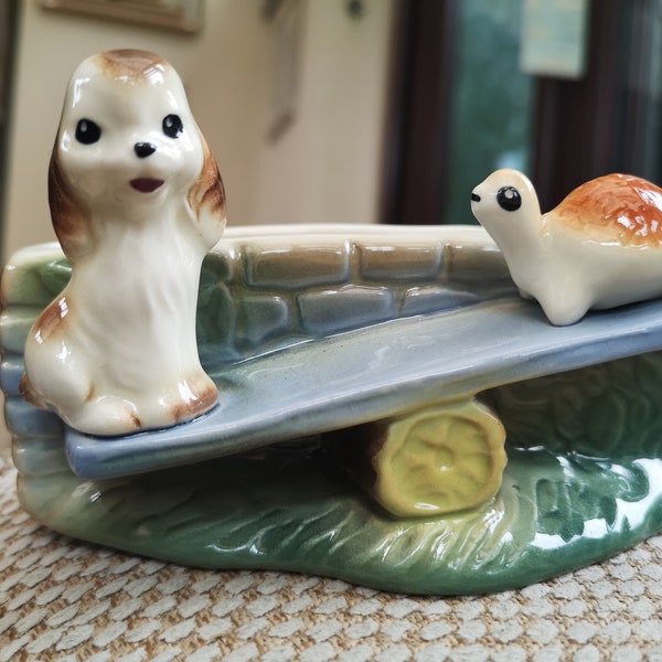 Cute Retro Planter, Hornsea Pottery playtime series - dog and tortoise on a see saw