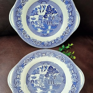 PAAR Blue Willow Platters, kleine Servierteller, Wood & Sons, England