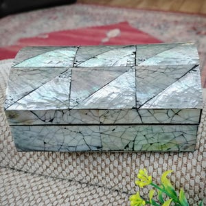 Schmuckschatulle mit Crackle-Effekt, Abalone-Muschel-Schatzkiste, schwarzes Samtfutter