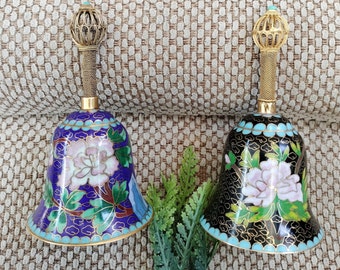 Floral Cloisonne Bell with filigree metal handle, black enamel still available