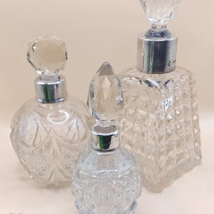 Choice of Scent Bottle, antique cut glass, original stopper & sterling collar