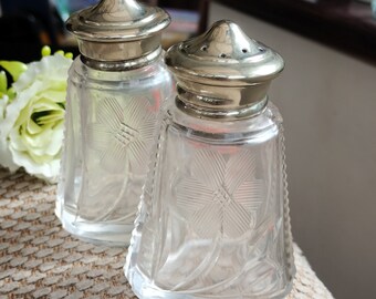 Cut glass Salt & Pepper Shakers, vintage tableware with beautiful detail