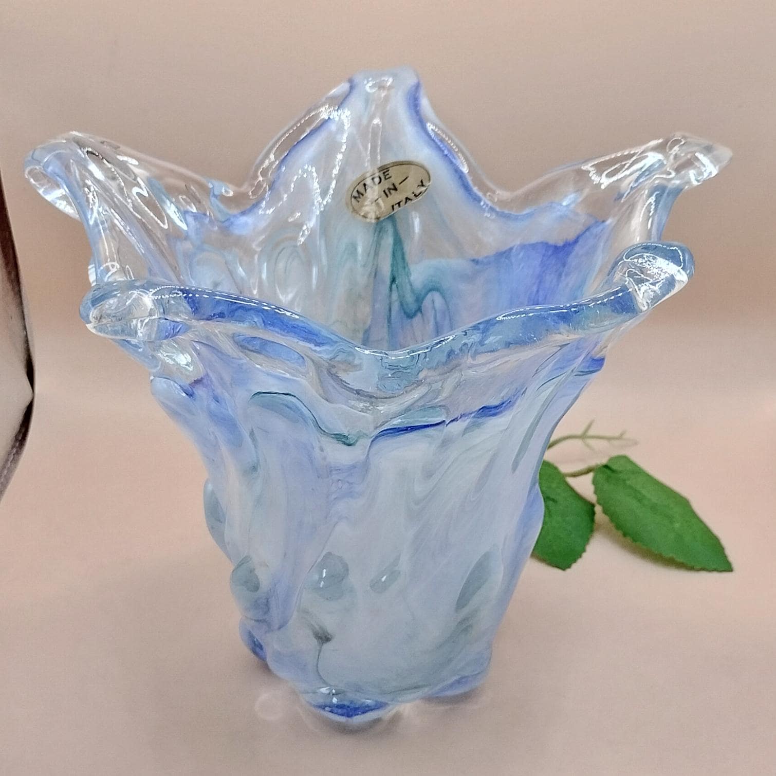 Vase Sommerso Millefiori bleu, murine et bulles contrôlées, Murano - En vente su