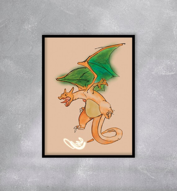 digital pokemon charizard abstract sketch print pop culture etsy sweden