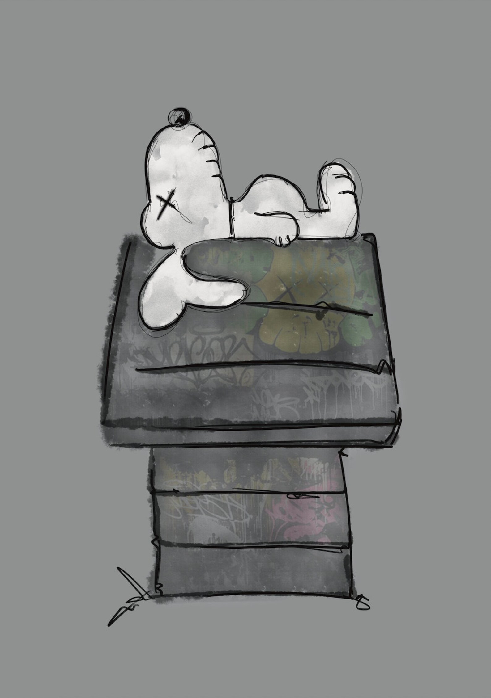 KAWS Snoopy Abstract Sketch Print POP Culture Wall Art Etsy
