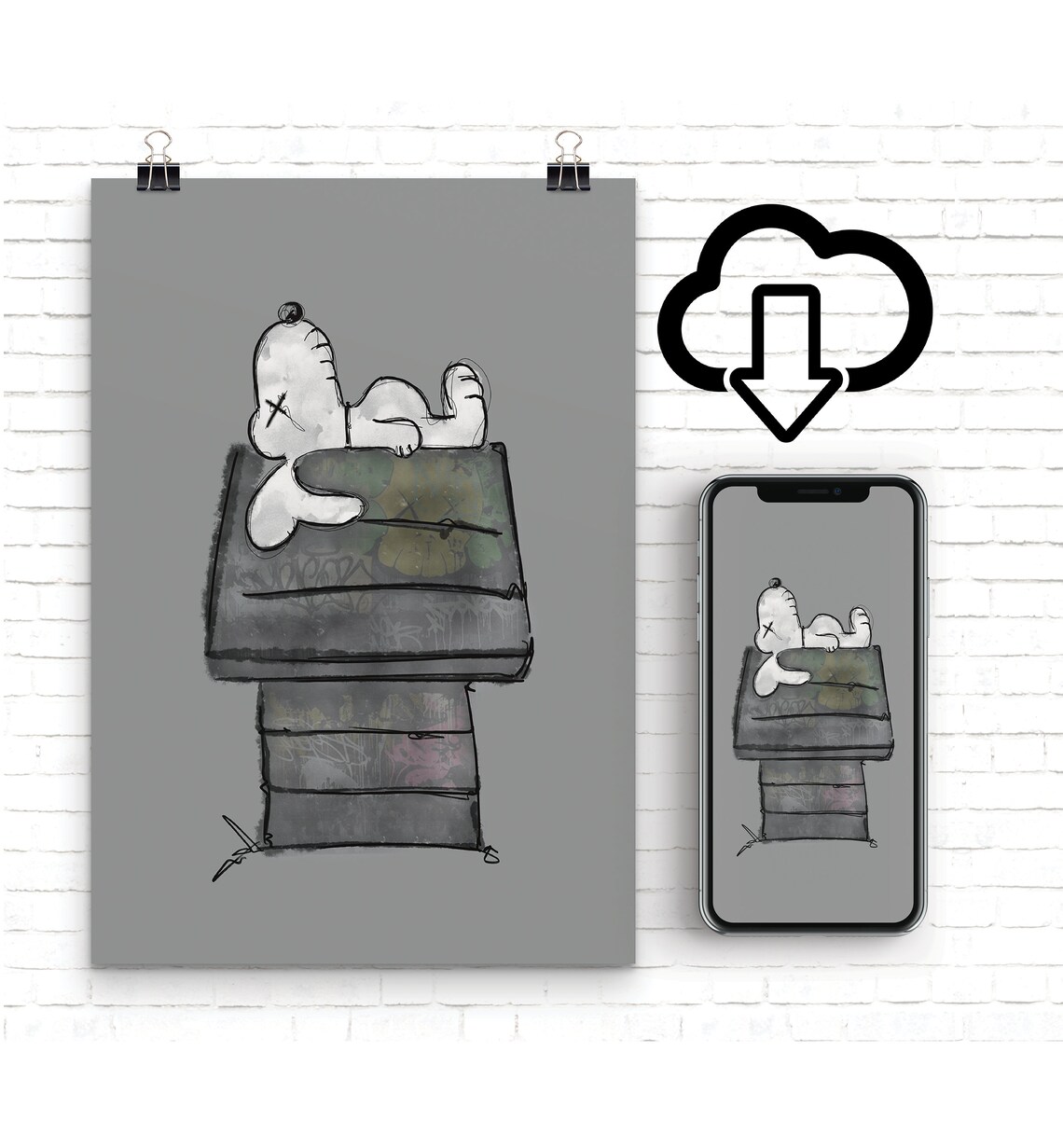 DIGITAL KAWS Snoopy Abstract Sketch Print POP Culture Wall Etsy