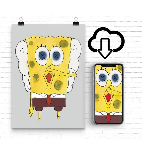 DIGITAL KAWS x SpongeBob SquarePants Poster Print POP Etsy
