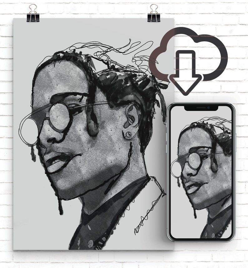 Hypebeast Illustration Drawing Pop Culture Wall Art Digital Asap Rocky Abstract Black White Poster Print Download Wallpaper Prints Art Collectibles