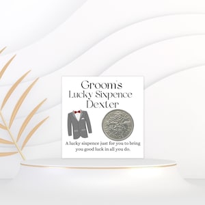 Idea de regalo para el novio: Moneda de seis peniques de la suerte. Regalo para el novio. Recuerdo personalizado para el novio. Idea de regalo para el día de la boda.