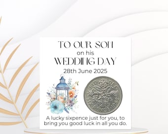 Groom Gift Idea - Lucky Sixpence Coin - Gift For Son On His Wedding Day - Personalised Wedding Keepsake For Son