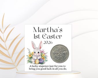 Baby's First Easter - Personalised 1st Easter Gift For Boy Girl - Lucky Sixpence Coin - New Parents Gift - Easter Keepsake For Granddaughter