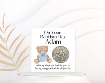 Baptism Gift For Boys - Lucky Sixpence Coin - Personalised Baptism Keepsake - Blessing Gift For Nephew Son Grandson