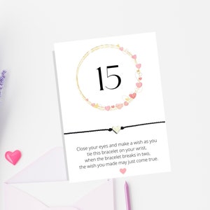 Regalo per il 15° compleanno - Regalo del braccialetto dei desideri - Buon 15° compleanno - Inserto della carta - 15 oggi figlia nipote nipote