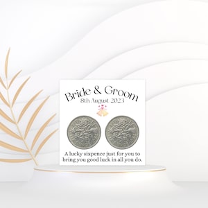 Regalo para novios - Moneda de seis peniques de la suerte - Regalo para novios - Recuerdo de boda - Regalo de boda para pareja - Día de la boda para él y para ella