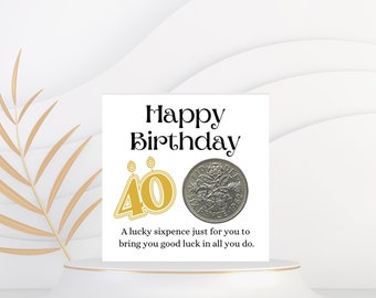 40th Birthday Gift For Men Women - Lucky Sixpence Coin - 40th Birthday Him Her - Birthday Gift For Co Worker Friend Sister Brother