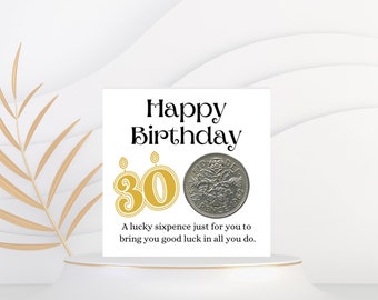 30th Birthday Gift For Women Men - Lucky Sixpence Coin - Happy 30th Birthday Him Her - Birthday Gift For Co Worker Friend Sister Brother