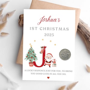 First Christmas Baby Boy Girl - Personalised Baby&#39;s 1st Christmas Gift  - Lucky Sixpence Coin - New Parents Keepsake - Stocking Filler