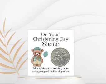 Christening Gift For Boys - Lucky Sixpence Coin - Christening Keepsake - Personalised Christening Gift - Blessing Gifts - Gift For Nephew