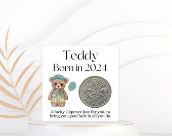 Born In 2024 Gift - Lucky Sixpence Coin - Personalised New Baby Keepsake - New Parents Gift Ideas - Baby Shower Gifts For Mum And Dad