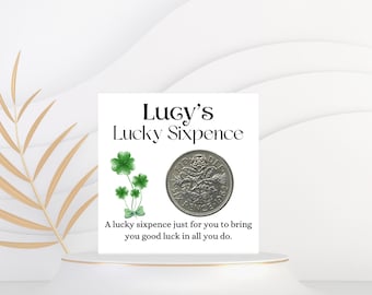 Prezent na szczęście - Szczęśliwa moneta sześciopensowa - Prezent na nową pracę dla niego i dla niej - Prezent świąteczny dla syna i córki - Pomysł na spersonalizowany prezent