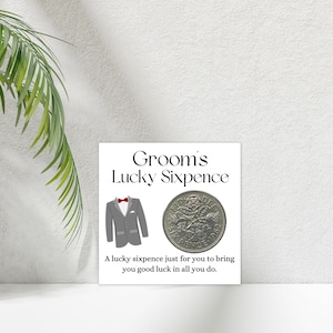 Idea de regalo para el novio: Moneda de seis peniques de la suerte. Regalo para el novio. Idea de regalo para el día de la boda.