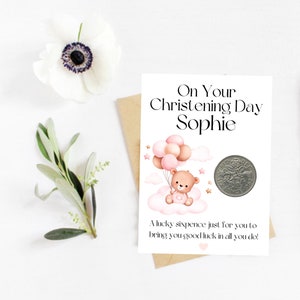 Regalo di battesimo personalizzato per ragazze - Moneta da sei pence fortunata - Regalo di battesimo personalizzato - Ricordo di battesimo - Regali di benedizione