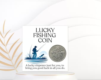 Christmas Gift For Men Fishing - Lucky Sixpence Coin - Fisherman Gift - Birthday Present For Husband Brother Dad Friend - Novelty Gift