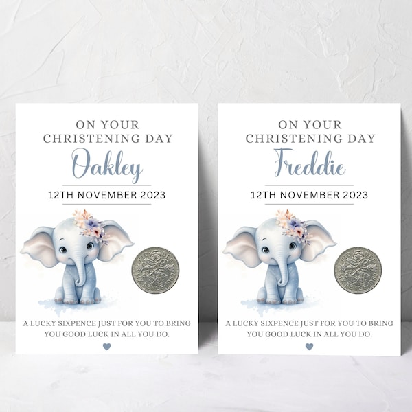 Christening Twins Boy Gift Ideas - Lucky Sixpence Coin - Elephant Keepsake For Son Nephew Grandson - Personalised Twin Baby Gifts