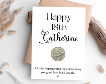 18th Birthday Gift Girl Boy - Lucky Sixpence Coin - Personalised 18th Birthday Present For Daughter, Son, Brother, Sister - Age Milestone